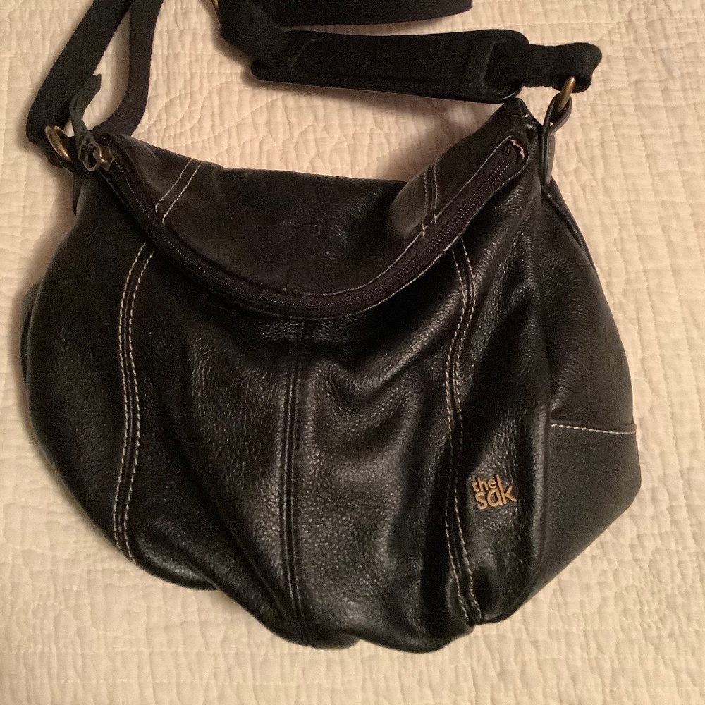 The Sak black leather Foldover Crossbody Satchel